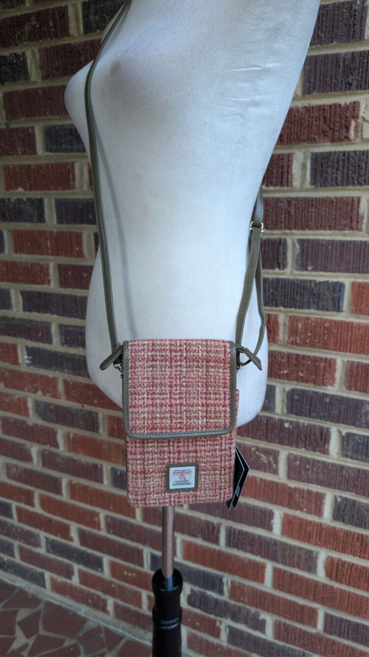 Harris Tweed Pink Plaid Wool & Olive Mini Crossbody Bag by Maccessori - NWT